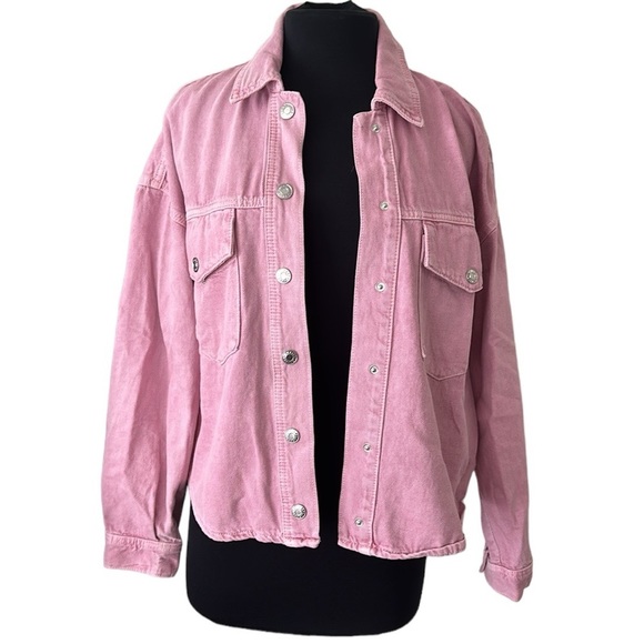 Mango Jackets & Blazers - Mango Oversized Pink Denim Jacket Size Medium